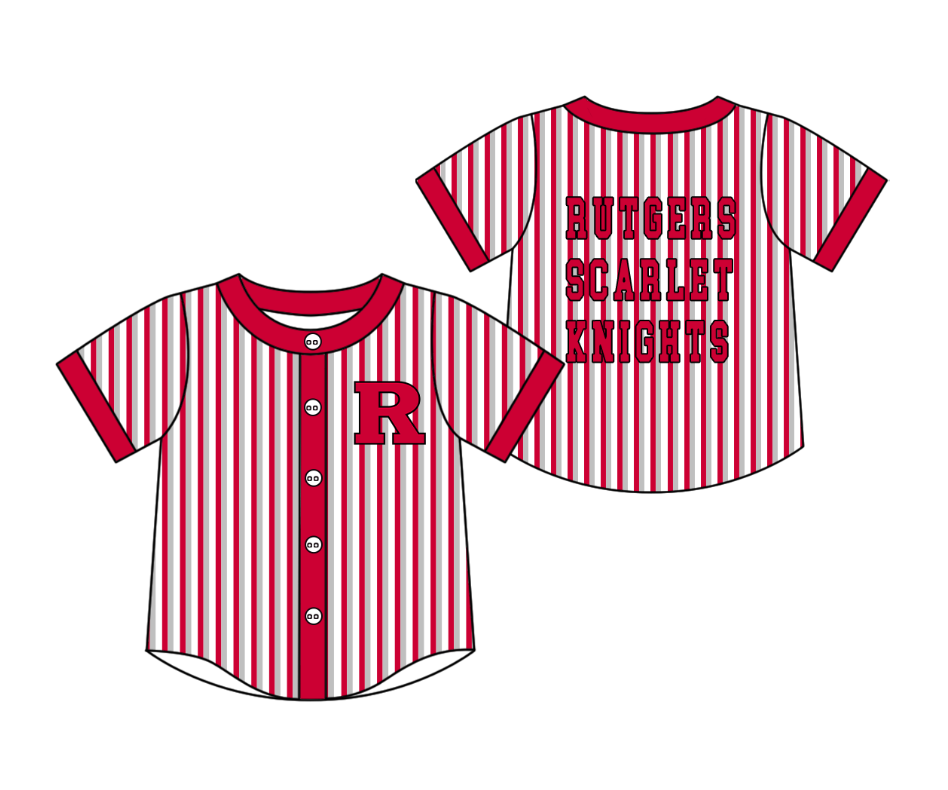 Preorder moq 5 Baby Boys Short Sleeve Rutgers Scarlet Team Button Stripe Shirts Top