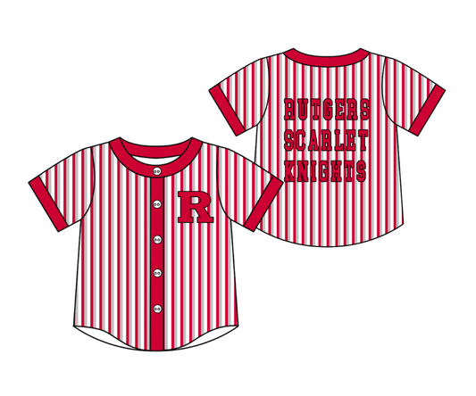Preorder moq 5 Baby Boys Short Sleeve Rutgers Scarlet Team Button Stripe Shirts Top