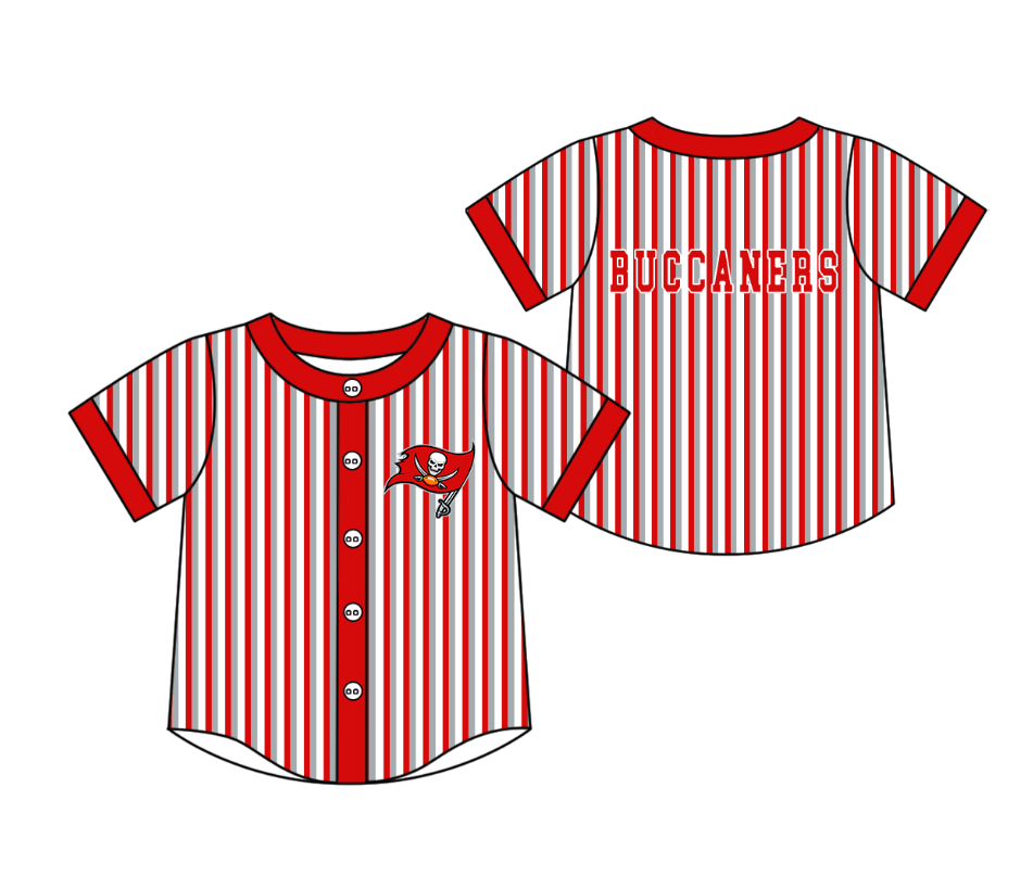 Preorder moq 5 Baby Boys Short Sleeve Buccaners Team Button Stripe Shirts Top