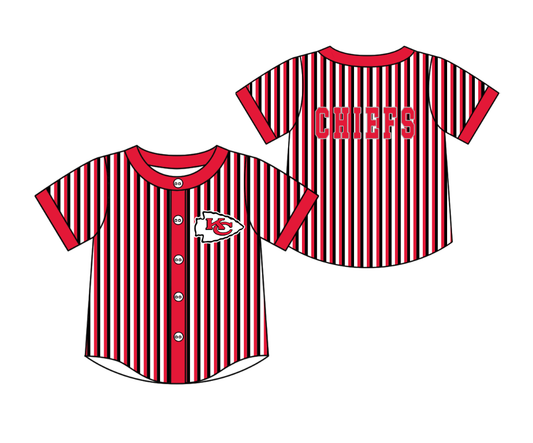 Preorder moq 5 Baby Boys Short Sleeve KC Chiefs Team Button Stripe Shirts Top