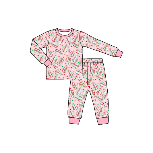 Preorder (moq 5)Baby Girls Christmas Pink Trees Cakes Shirts Pants Pajamas Sets