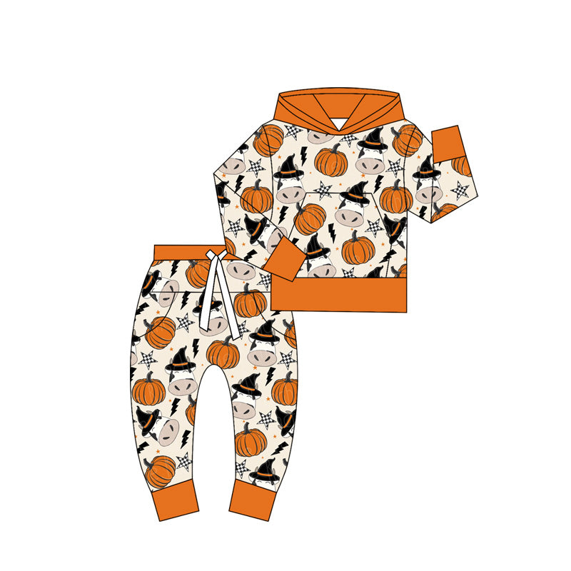 Preorder moq 5 Baby Kids Halloween Cow Hoodies Top Pant Sets