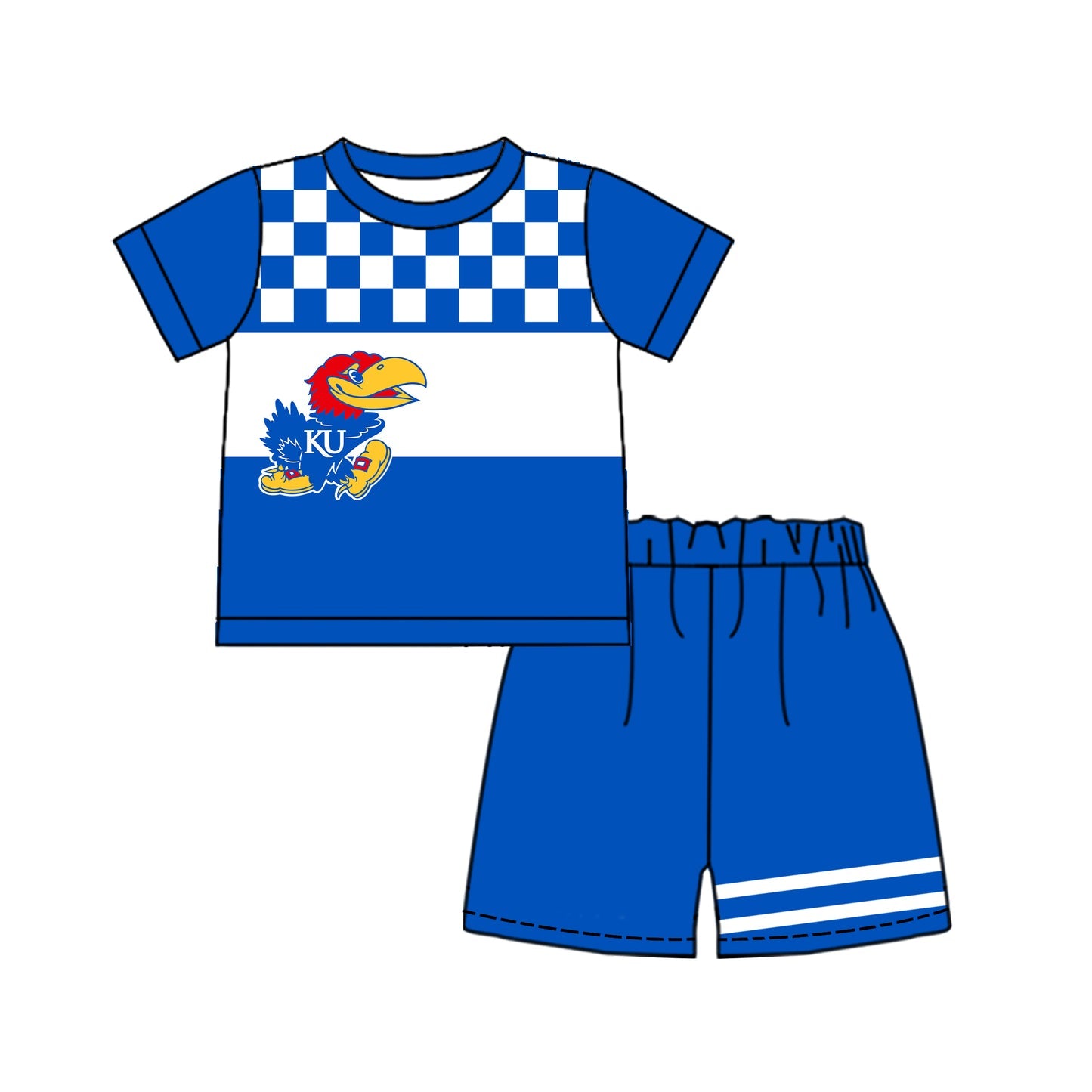 Preorder (moq 5)Baby Boys Blue Checked Kansas Shirt Top Short Team Clothes Sets