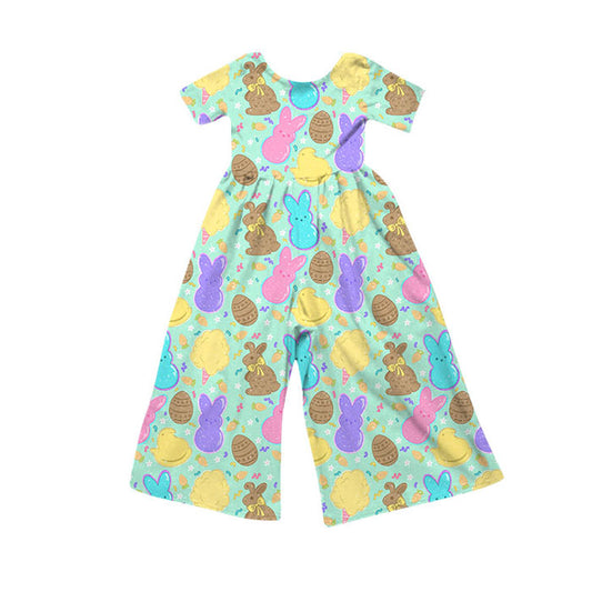 Preorder(moq 8)Baby Girls Short Sleeve Rabbits Eggs Ice Cream Easter Pant Jumpsuits