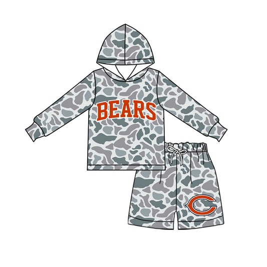 Preorder (moq 5)Baby Boys Grey Camo Bears Long Sleeve Hoodie Short Team Clothes Set
