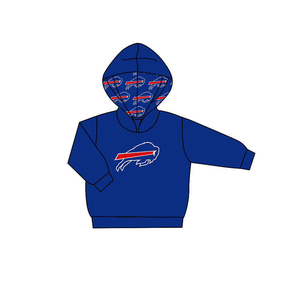 Preorder (moq 5)Baby Boys Hot Blue Long Sleeve Bull Team Hoodies Top