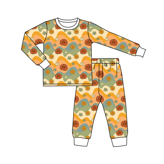 Preorder (moq 5)Baby Boys Long Sleeve Colorful Flowers Top Pant Fall Pajamas Sets
