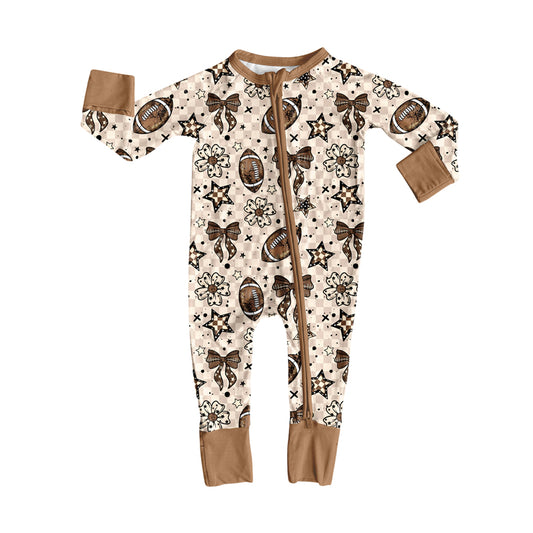 Baby Girls Footballs Flowers Plaid Team Zipper Footie Rompers Preorder
