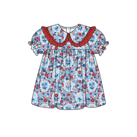 Preorder moq 5 Baby Girls Colorful Flowers Collar Knee Length Dresses