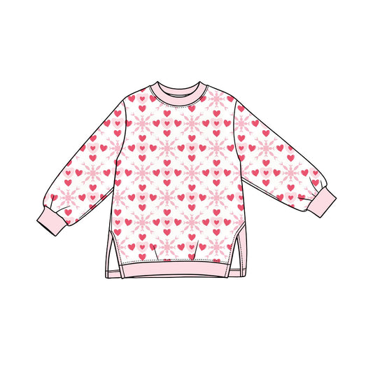 Preorder (moq 5) Baby Girl Clothes Soft Pink Heart Floral Mixed Print Long Sleeve Tunic Top