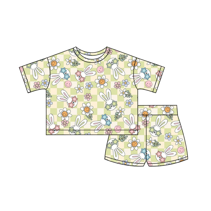 Preorder (moq 5)Baby Girls Flowers Rabbits Top Shorts Easter Clothes Sets