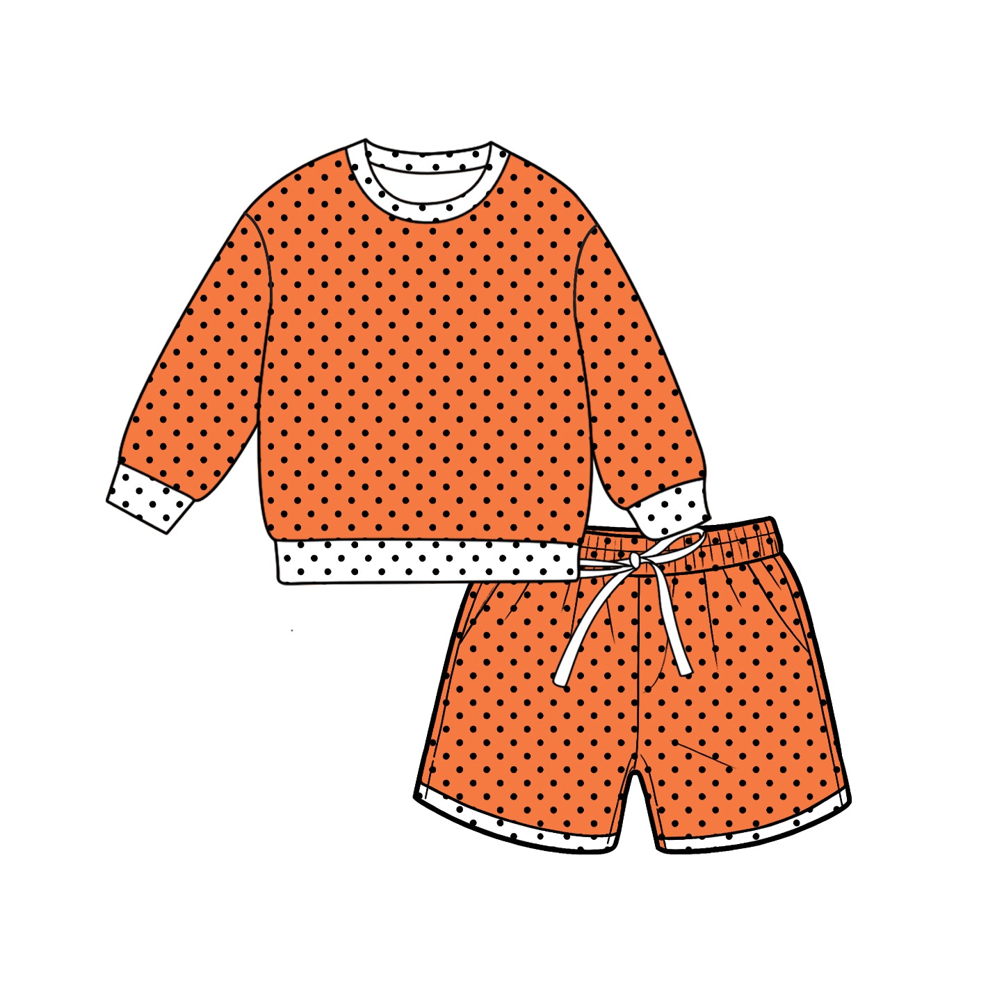 Preorder (moq 5)Baby Girls Orange Long Sleeve Polka Dots Top Pockets Short Clothes Set