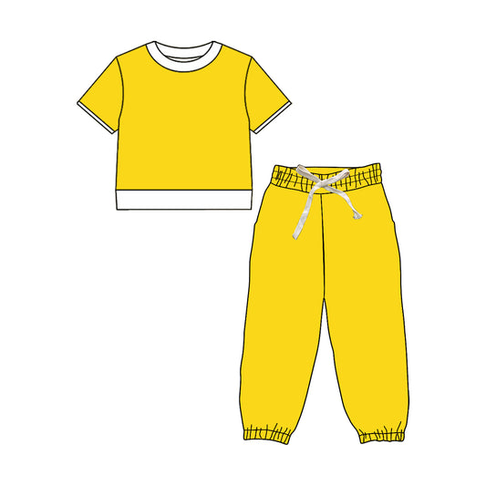 Preorder (moq 5)Baby Girls Yellow Short Sleeve Shirts Top Jogger Pant Clothes Sets