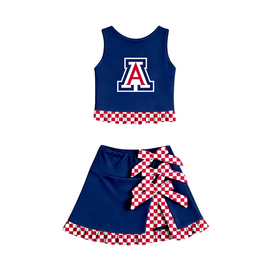 Preorder(moq 5)Baby Girls Wildcats Vest Top Bows Skirt Short Team Clothes Sets
