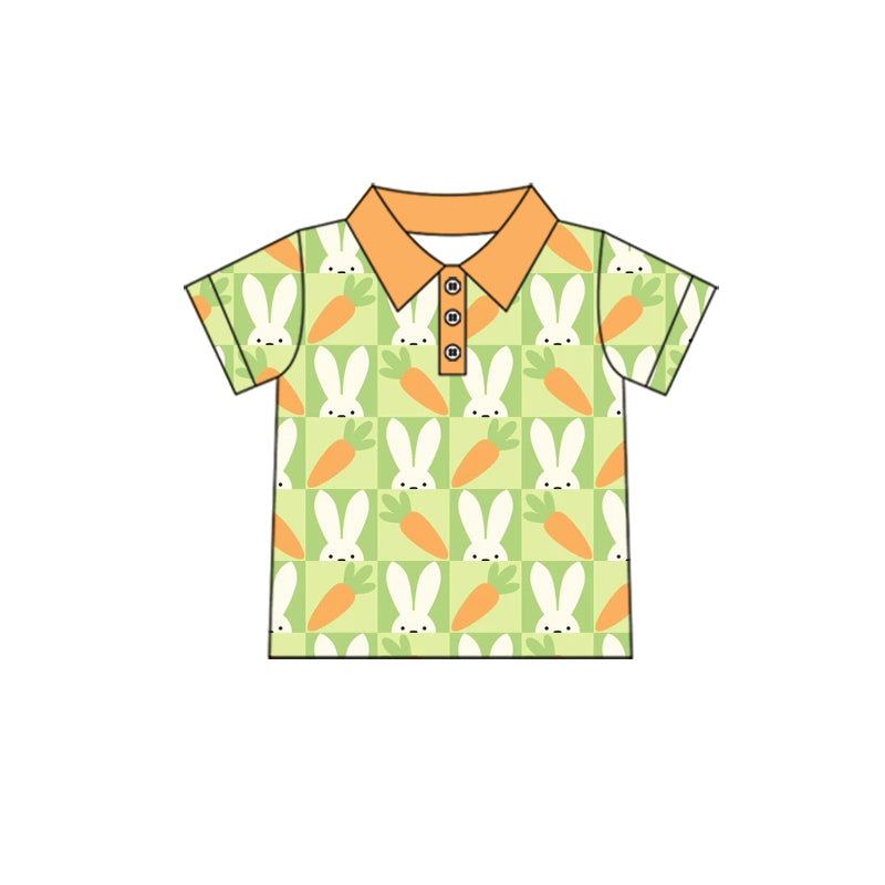 Pre-order(moq5) Boys Clothes High-Quality Easter Bunny Print Short Sleeve Polo Shirt