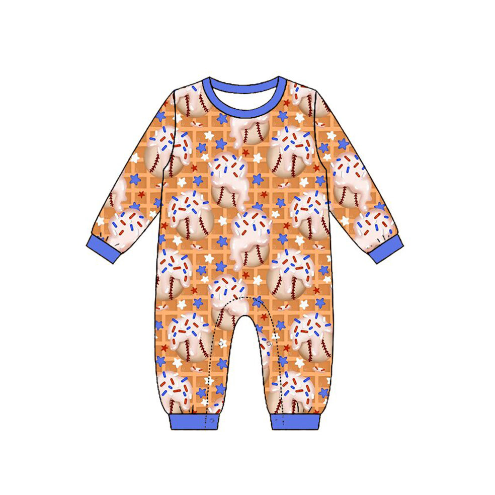 Preorder (moq 5) Baby Boy Clothes Baseball Waffle Ice Cream Sprinkle Mixed Print Long Sleeve Romper