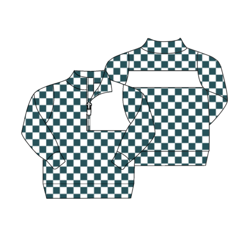 preorder(moq 5) Baby Boys Green Checked Zipper (Custom Pattern) Team Pullover Jackets Tops