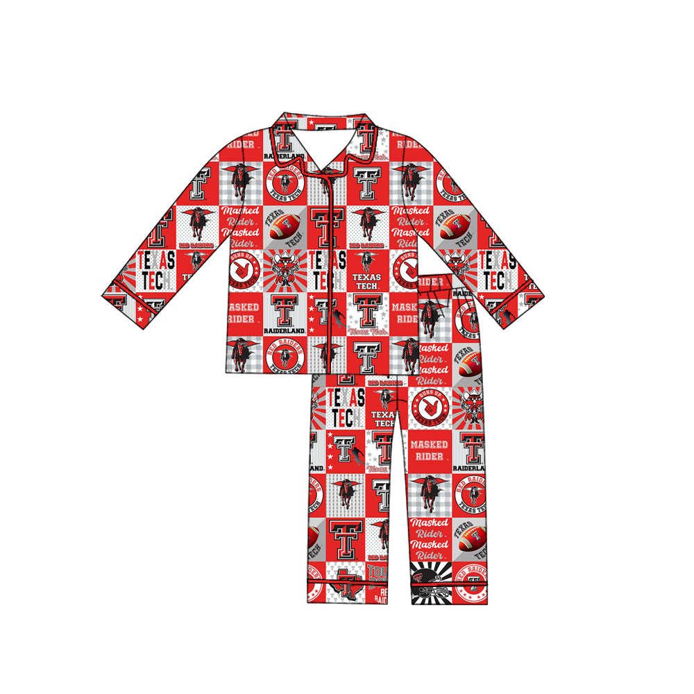 Preorder moq 5 Baby Boys Texas Tech Team Buttons Top Pants Pajamas Clothes Sets