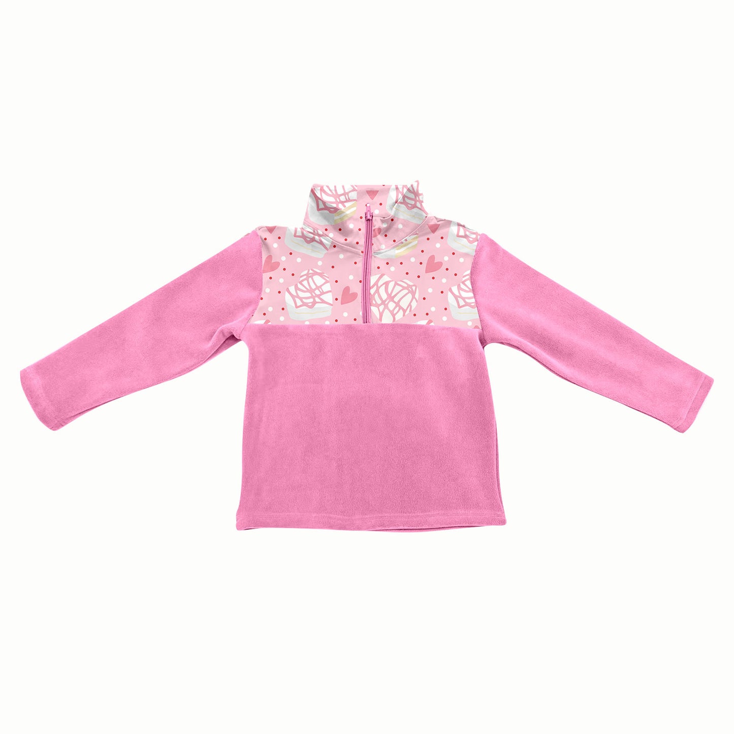 Preorder(moq 5) Baby Girls Pink Hearts Polka Dots Half Zipper Valentines Pullovers Sweater Tops