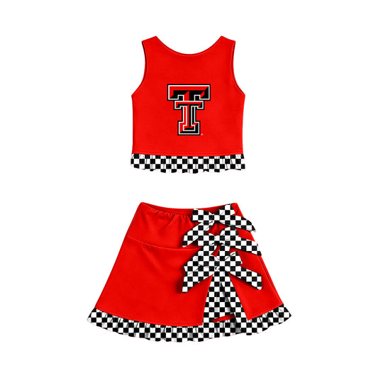 Preorder(moq 5)Baby Girls Raiders TT Vest Top Bows Skirt Short Team Clothes Sets
