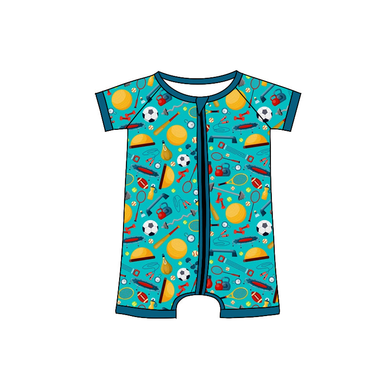 Preorder(moq 5)Baby Infant Boys Blue Sports Summer Zip Rompers