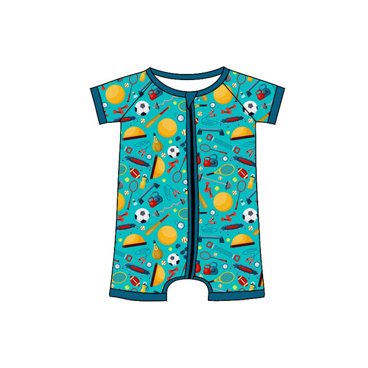 Preorder(moq 5)Baby Infant Boys Blue Sports Summer Zip Rompers