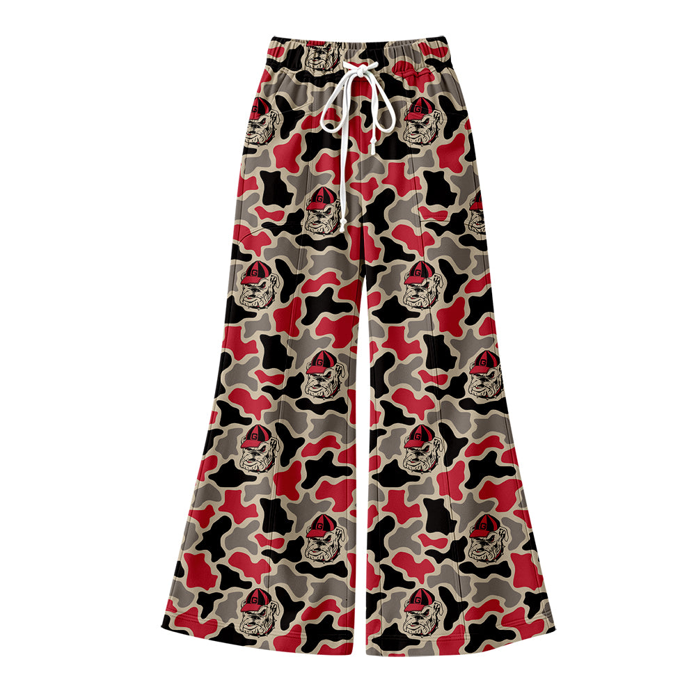 Preorder (moq 5) Baby Girl Clothes Georgia Bulldogs Camo Mascot Print Flare Bell Bottom Pant