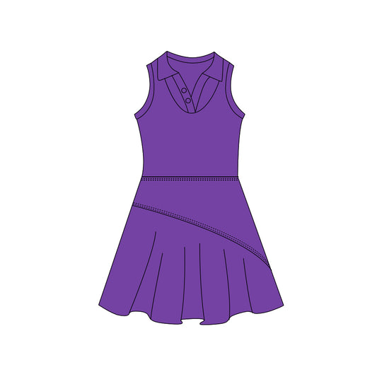 Preorder (moq 5)Baby Girls Purple Sleeveless Button Top Pleated Knee Length Dresses