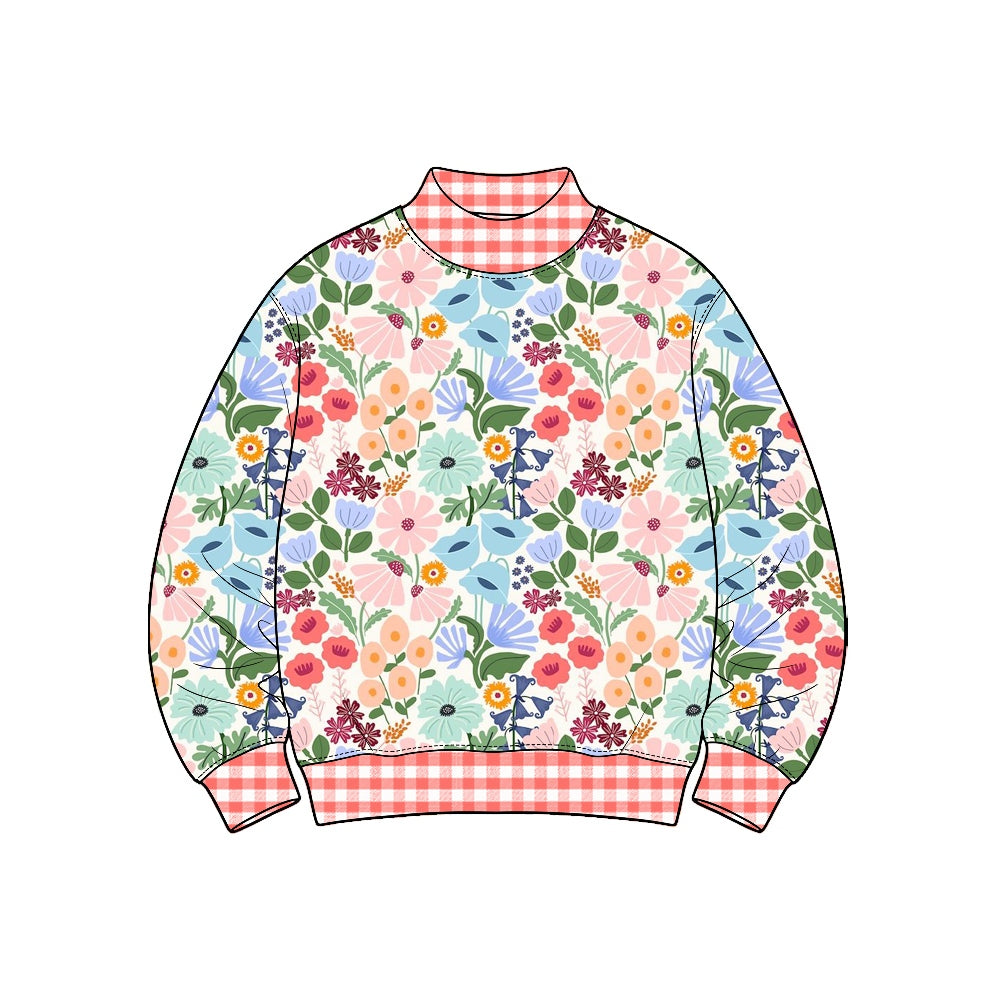 Preorder(moq 5) Girls Long Sleeve Mock Neck Top Floral Printed Kids clothing