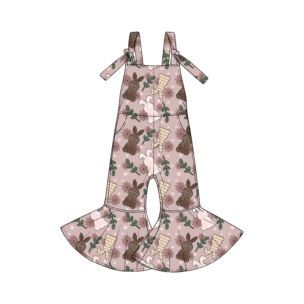 Pre-order(moq5)  Cute Girls Easter Sleeveless Tie Strap Flared Jumpsuit with Pockets