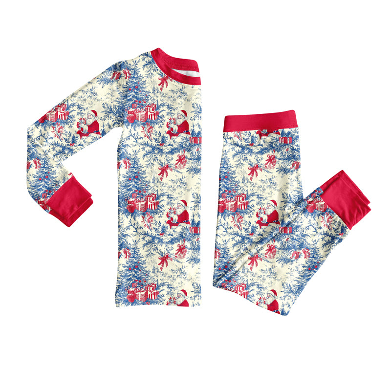 Preorder (moq 5)Baby Girls Long Sleeves Santa Floral Top Pants Pajamas Set