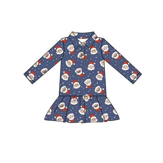 Preorder (moq 5)Baby Girls Long Sleeves Santa Plaid Button Ruffle Knee Length Dresses