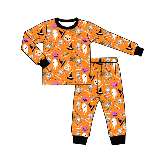 Preorder (moq 5)Baby Boys Ghost Pumpkins Top Pants Halloween Pajamas Sets