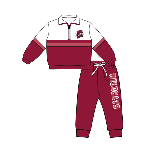Preorder (moq 5)Baby Boys Wildcats Zip Pullovers Top Jogger Pants Team Clothes Set