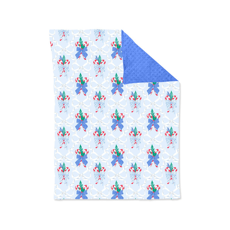 Preorder(moq 5) Baby Kids Blue Bows Candy Cane Plaid Minky Blankets