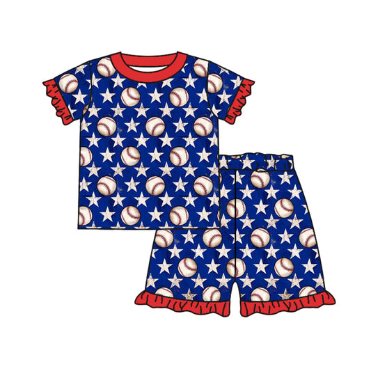 Baby Girls Baseball Stars Short Sleeve Top Shorts Pajamas Clothes Sets preorder(moq 5)