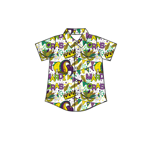 Preorder (moq 5)Baby Boys Mardi Gras Flags Buttons Short Sleeve Tee Shirts Tops