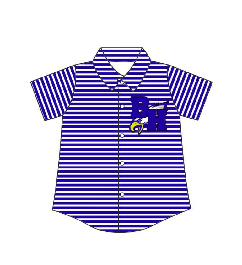 Preorder (moq 5)Baby Boys Blue Stripe BH Eagles Team Button Shirt Top