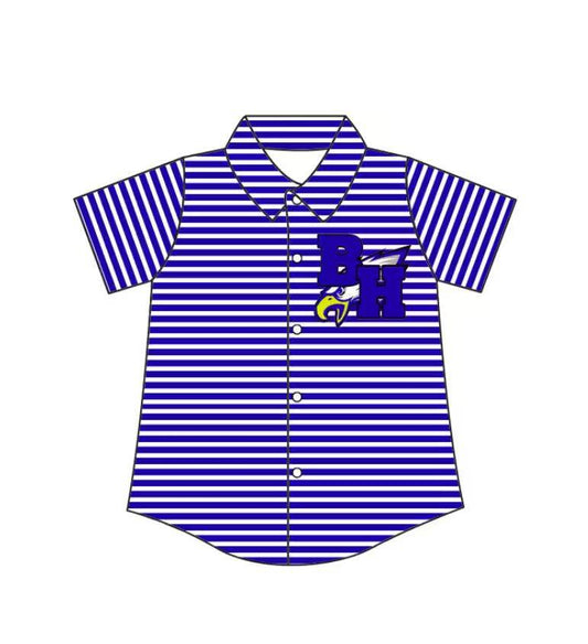 Preorder (moq 5)Baby Boys Blue Stripe BH Eagles Team Button Shirt Top