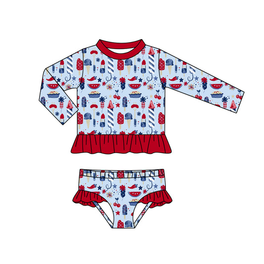 Preorder (moq 5)Baby Girls 4th Of July Popstick 2pcs Bummie Swimsuits