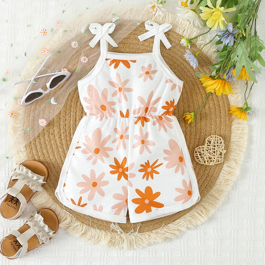 Baby Girls White Orange Big Flowers Milk Silk Shorts Jumpsuits preorder(moq 5)