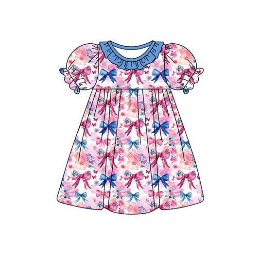 Baby Girls Colorful Bows Ruffle Knee Length Dresses preorder(MOQ 5)