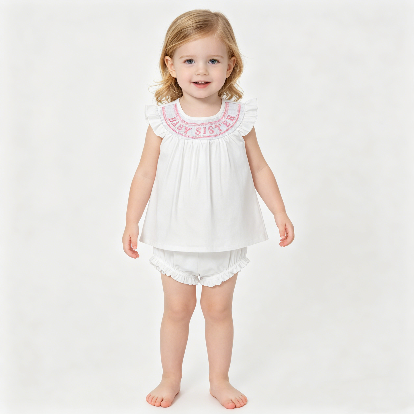 Smocked Baby Sister Flutter Sleeve Tunic Bummies Short Clothes Sets