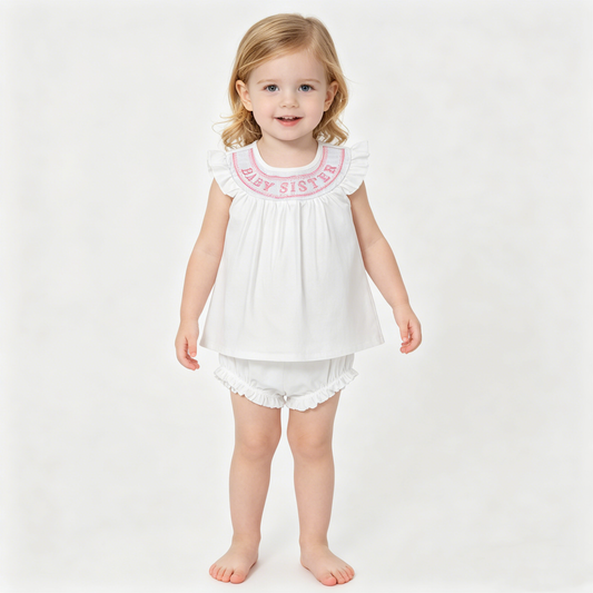 Smocked Baby Sister Flutter Sleeve Tunic Bummies Short Clothes Sets