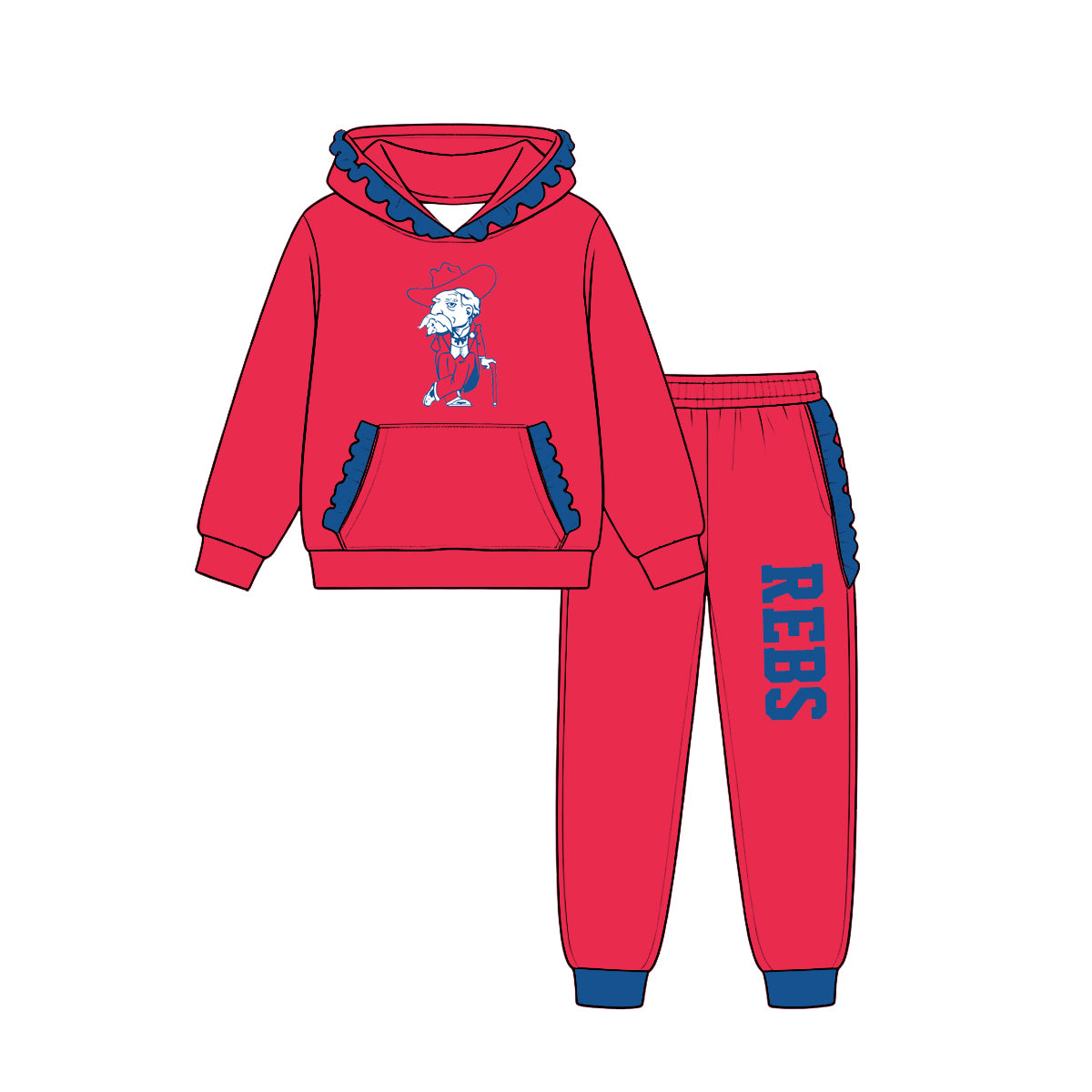 Preorder (moq5) Baby Girls Rebs Red Pocket Hoodie Joggers Team Clothes Sets