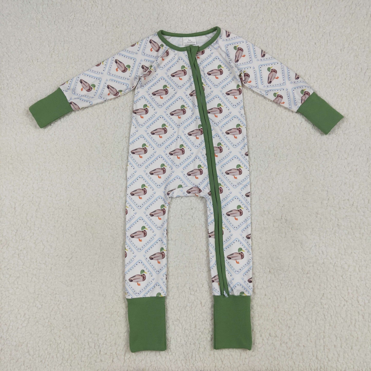 Sibling Baby Boys Long Sleeves Ducks Plaid Top Pant Set Zipper Rompers
