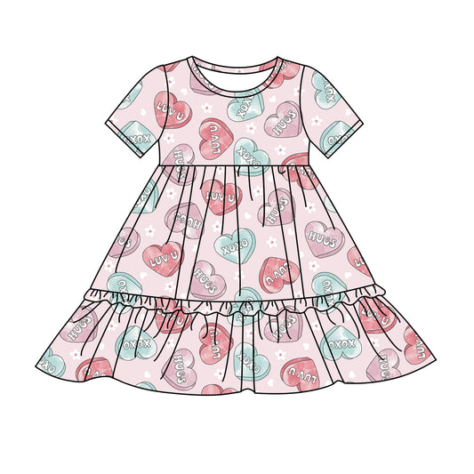 Preorder (moq 5)Baby Girls Valentines Hearts Flowers Knee Length Dresses