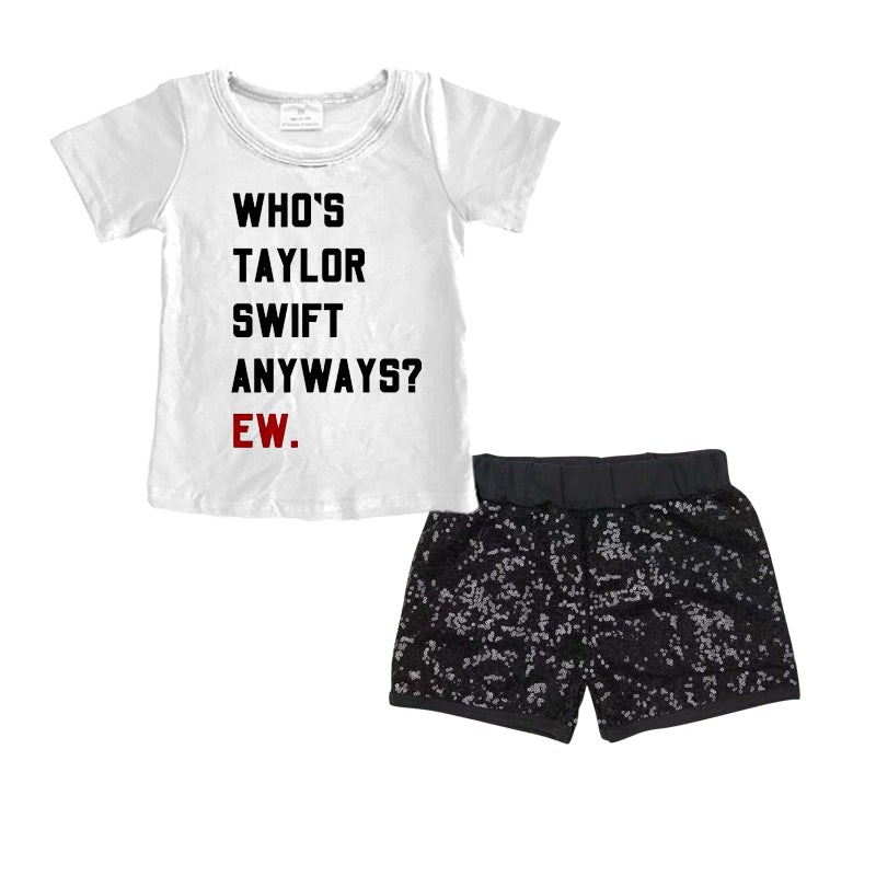 Baby Girls White Singer Shirt Top Shirt Black Sequin Shorts Clothes Sets preorder (moq 5)