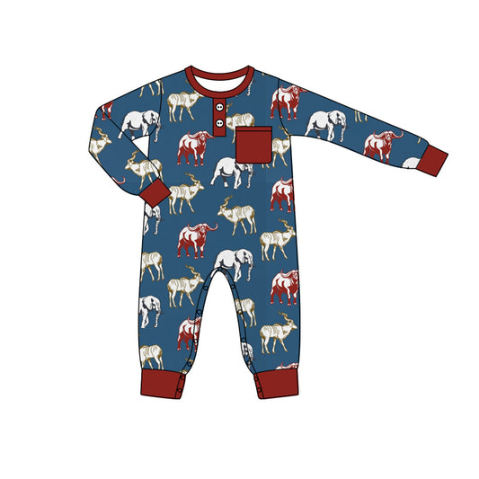 Baby Infant Boys Western Cows Pocket Rompers preorder(moq 5)