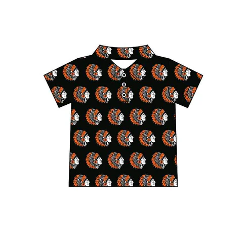 Preorder(moq 5) Baby Boys Black Orange Indian Team Short Sleeve Tee Pullovers Shirts Tops